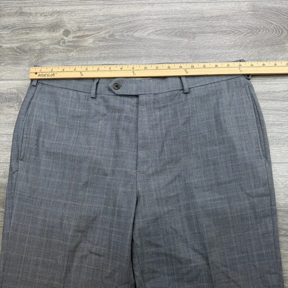Brooks Brothers Dress Pants Mens 38x32 Gray Blue Windowpane Plaid Regent Slacks